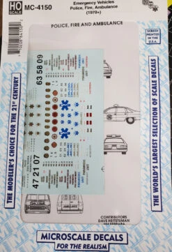 Microscale MC-4150 - Vehicle Markings - Mini-Cal Emergency Vehicle Markings - Police, Fire & Ambulance (1970+) - HO Scale