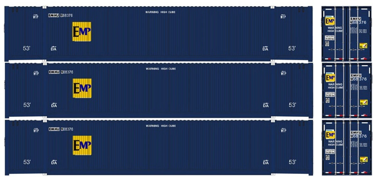 Atlas 20006678 - 53' CIMC Container (3) EMP - HO Scale 3 Atlas 20006678 - 53' CIMC Container (3) EMP - HO Scale