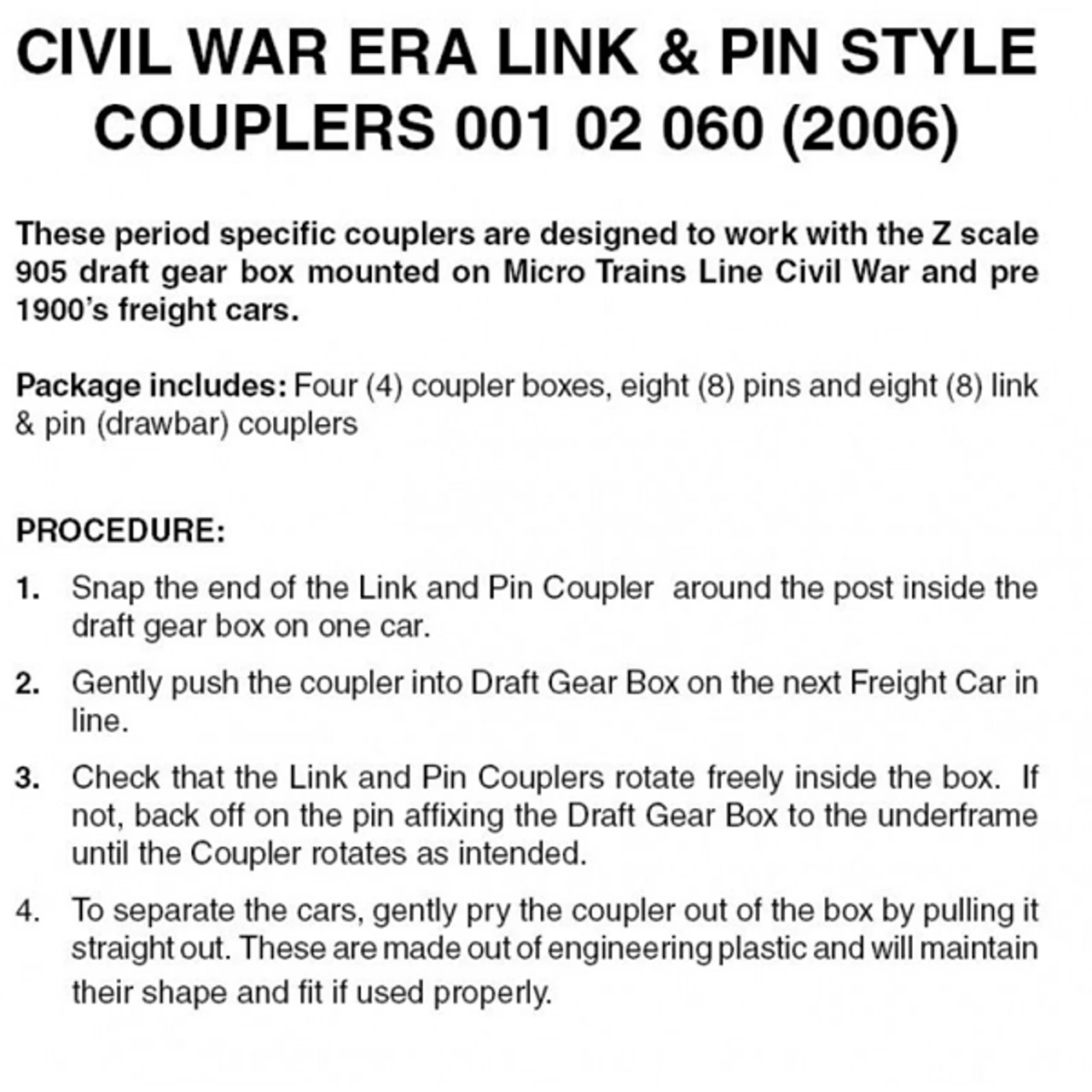 Micro-Trains 00102060 - CWE Link And Pin Style Couplers (2006) - 2 Pair 3 Micro-Trains 00102060 - CWE Link And Pin Style Couplers (2006) - 2 Pair