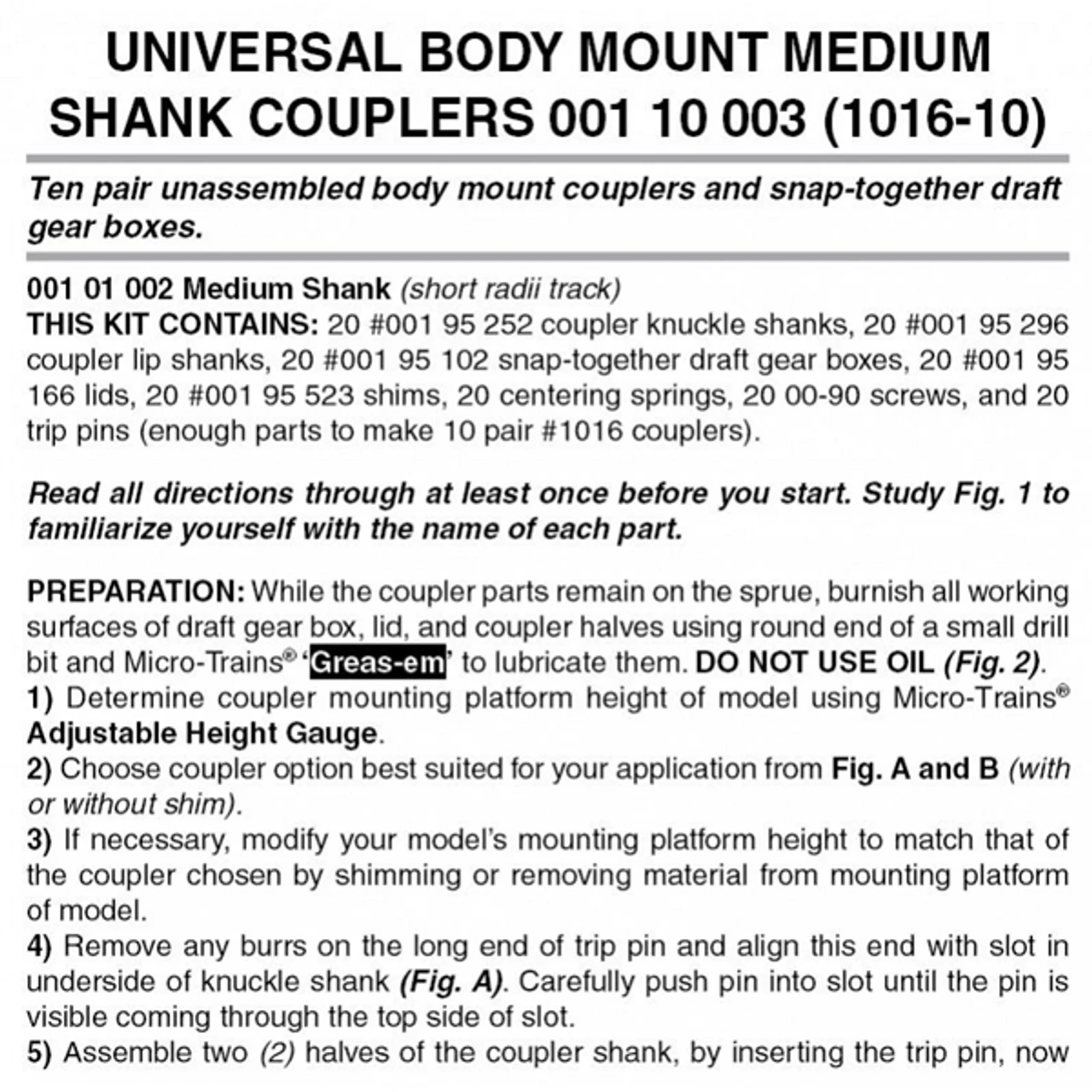 Micro-Trains 00110003 - Universal Body Mount Couplers Medium Shank Unassembled - 10pair 3 Micro-Trains 00110003 - Universal Body Mount Couplers Medium Shank Unassembled - 10pair