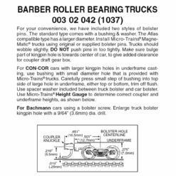 Micro-Trains 00302042 - Barber Roller Bearing Trucks With Medium Extension Couplers (1037) 1 Pair