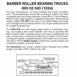 Micro-Trains 00302043 - Barber Roller Bearing Trucks With Medium(+) Extension Couplers (1024) 1 Pair