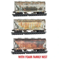Micro-Trains Line 99305037 - 2-Bay Covered Hopper WEATHERED FOAM 3pk Southern (SOU) 91809, 91165, 91849 - N Scale