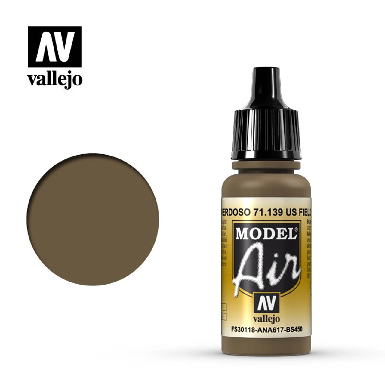 Vallejo Model Air 71-139 US Field Drab 17 Ml Bottle 3 Vallejo Model Air 71-139 US Field Drab 17 Ml Bottle