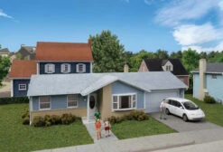 Walthers Cornerstone 933-4155 - Ranch House With Attached 2-Car Garage - HO Scale Kit