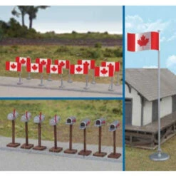 Walthers SceneMaster 949-4172 - Flags (11) And Mailboxes (8) -- Canadian Flags, 1965-Present - HO Scale