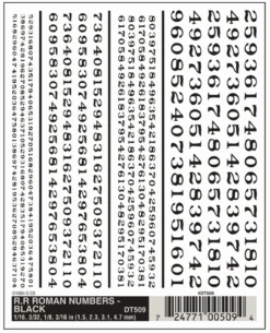 Woodland Scenics #509 - RR Roman Numbers Black